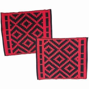 Red Black Woven Geo Diamond Pattern Placemats Set of 2 17" X 13.5"